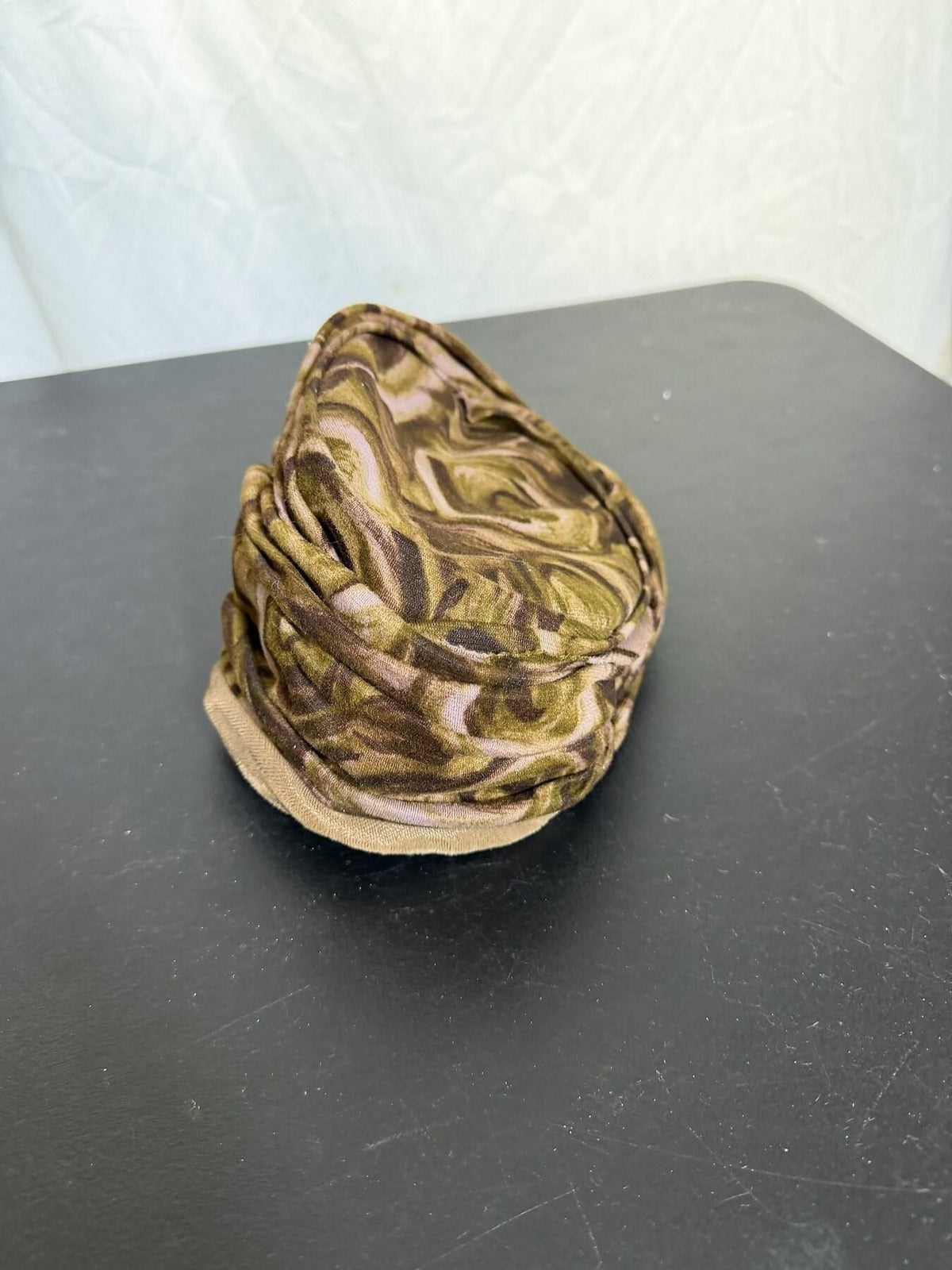 Famous-Barr Vintage Draped Turban Headwear Brown Green - Wormhole Thrift