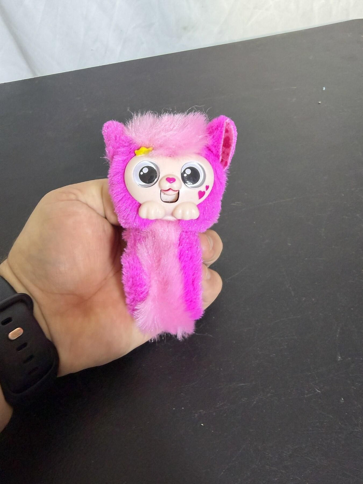 Big-Eyed Pink Plush Animal with Wearable Loop/Cuff - Wormhole Thrift