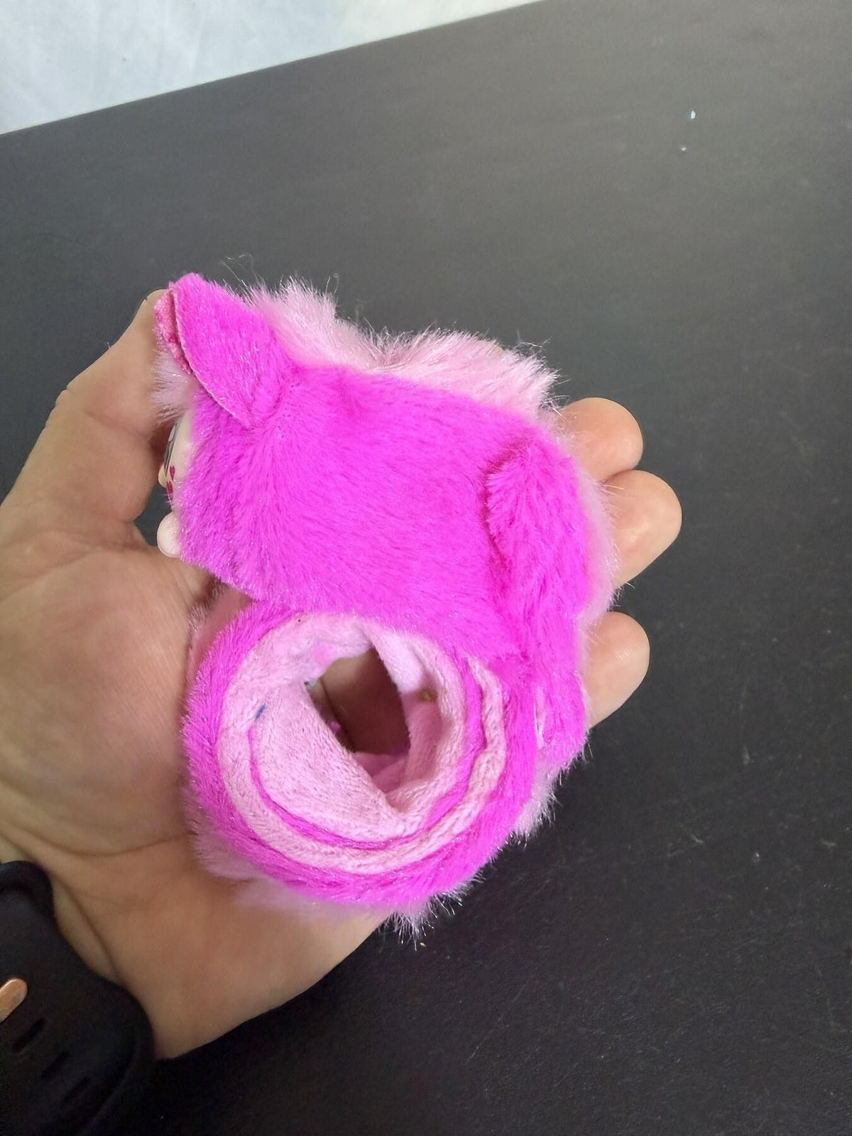 Big-Eyed Pink Plush Animal with Wearable Loop/Cuff - Wormhole Thrift