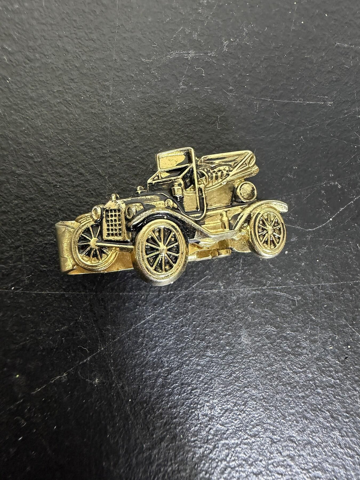 Vintage Brass-Tone Antique Car Tie Clip / Money Clip - PAT PEND - Wormhole Thrift