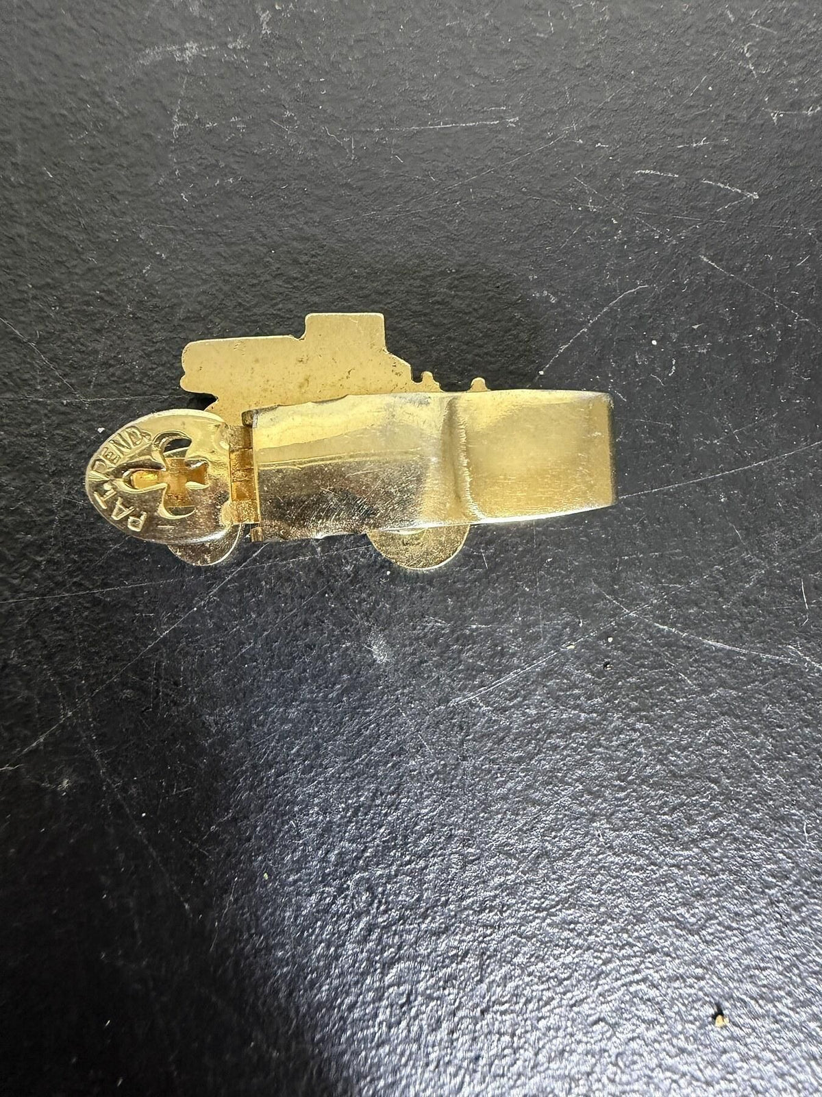 Vintage Brass-Tone Antique Car Tie Clip / Money Clip - PAT PEND - Wormhole Thrift