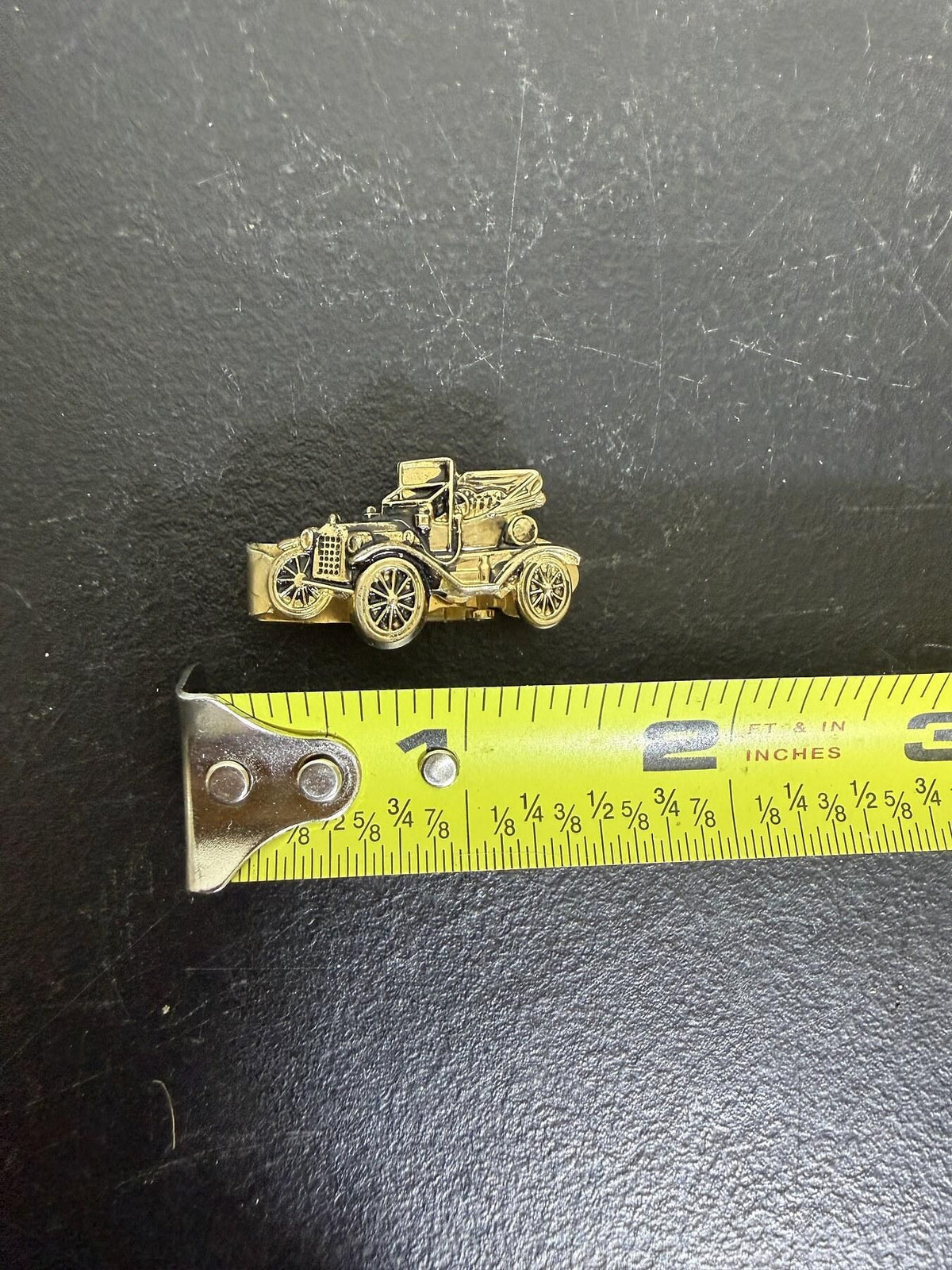 Vintage Brass-Tone Antique Car Tie Clip / Money Clip - PAT PEND - Wormhole Thrift
