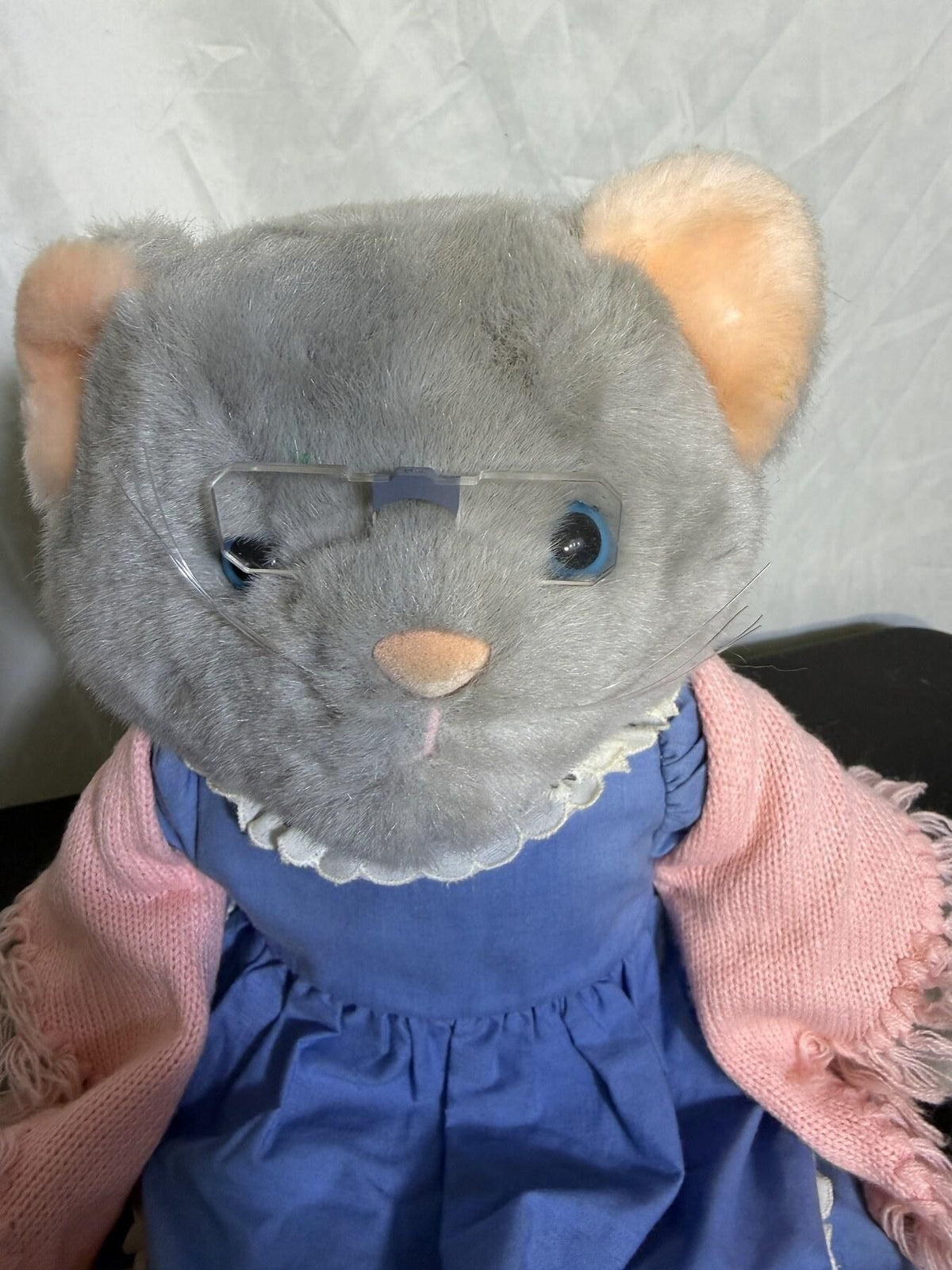 Vintage Dakin 1985 Plush Cat Doll w/ Dress, Shawl & Basket - Wormhole Thrift