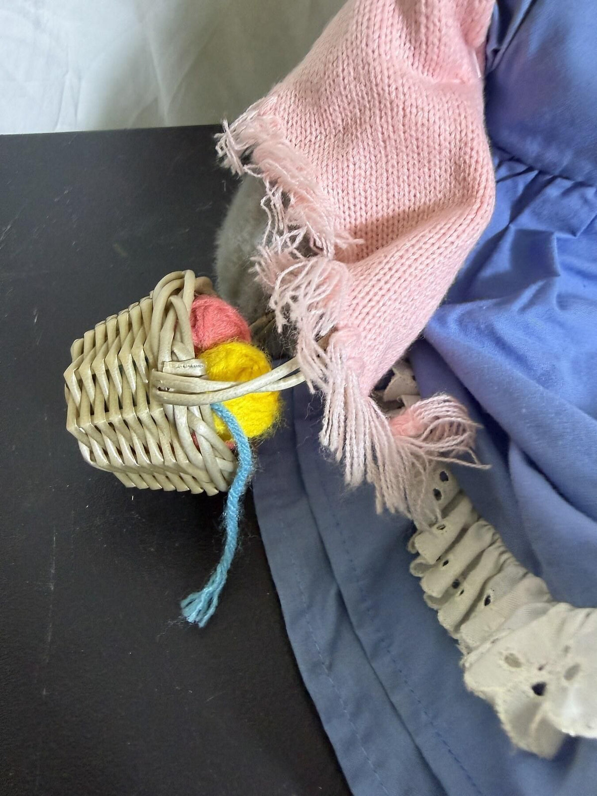Vintage Dakin 1985 Plush Cat Doll w/ Dress, Shawl & Basket - Wormhole Thrift