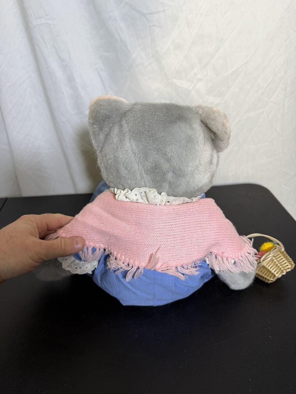 Vintage Dakin 1985 Plush Cat Doll w/ Dress, Shawl & Basket - Wormhole Thrift