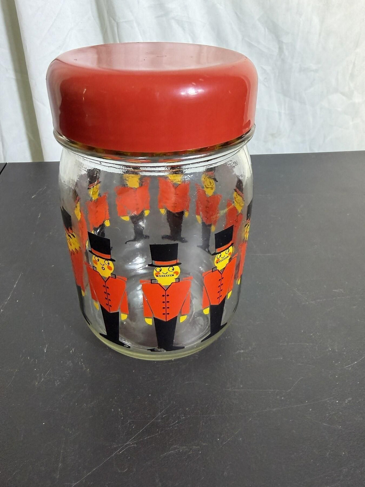 Vintage Castro Industria Argentina Gentleman Pattern Glass Jar w/ Lid - Wormhole Thrift