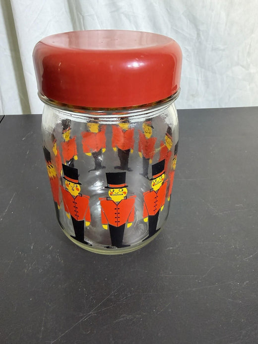 Vintage Castro Industria Argentina Gentleman Pattern Glass Jar w/ Lid - Wormhole Thrift