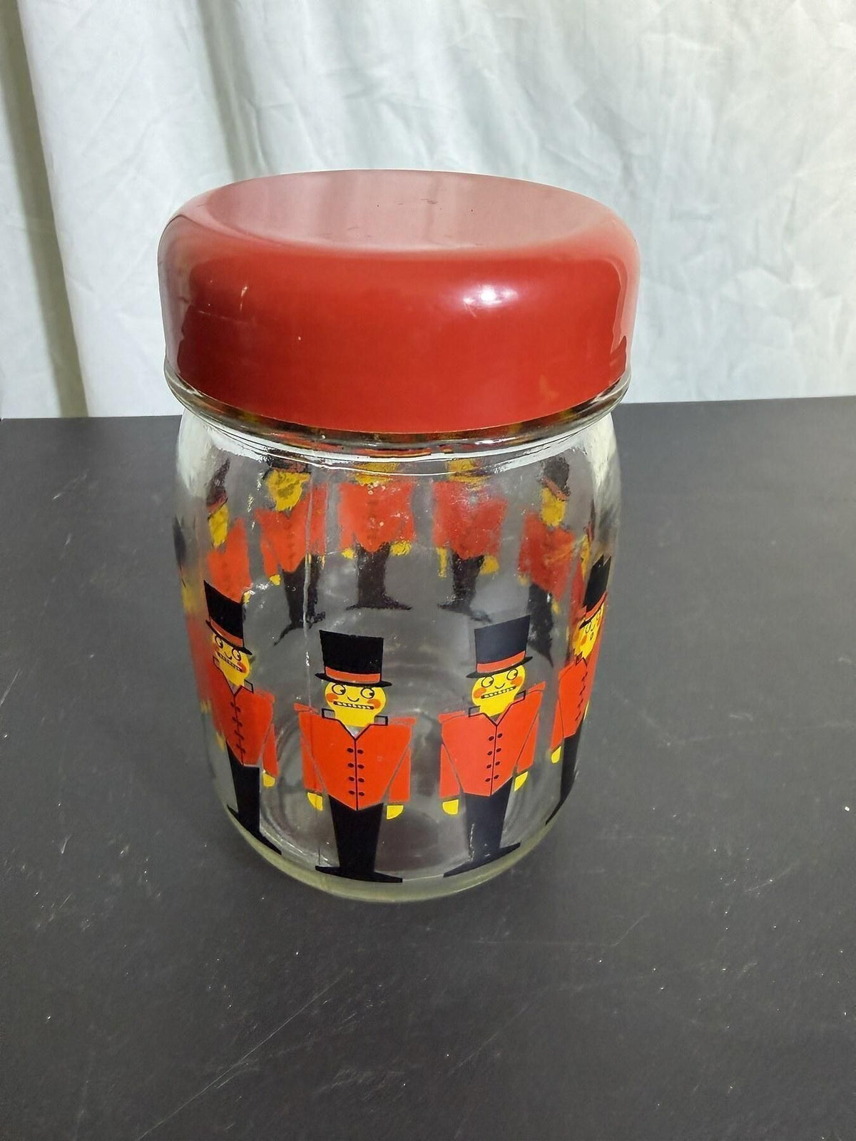 Vintage Castro Industria Argentina Gentleman Pattern Glass Jar w/ Lid - Wormhole Thrift