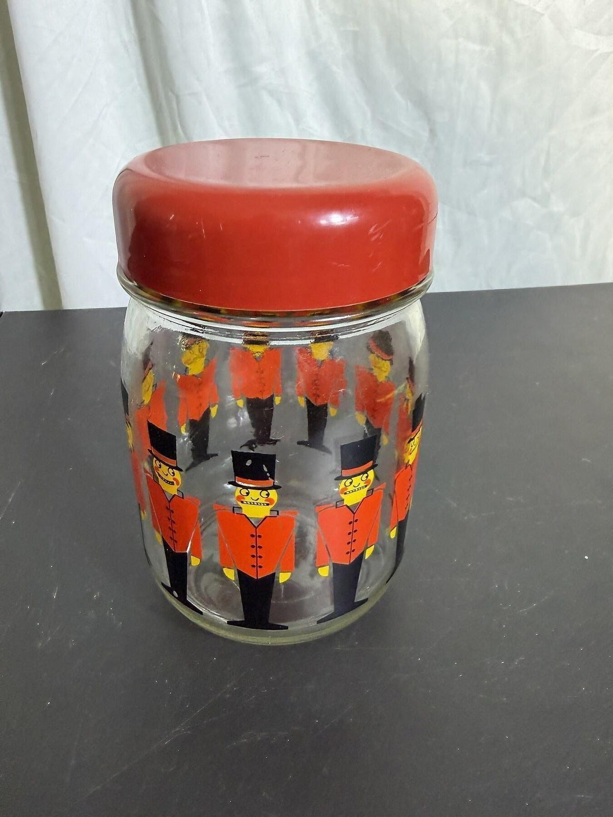 Vintage Castro Industria Argentina Gentleman Pattern Glass Jar w/ Lid - Wormhole Thrift