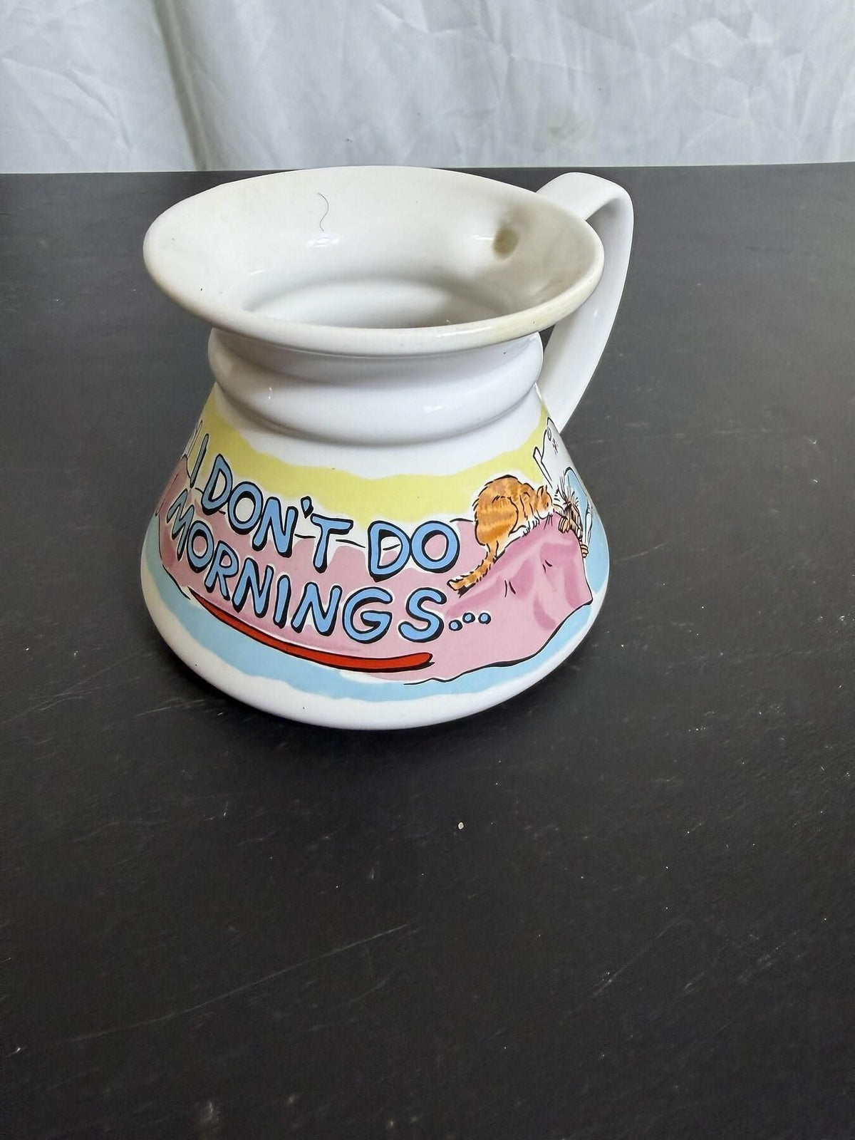 Vintage Ceramic Mug "I DON'T DO MORNINGS..." Cat Dog Blair Signed - Wormhole Thrift