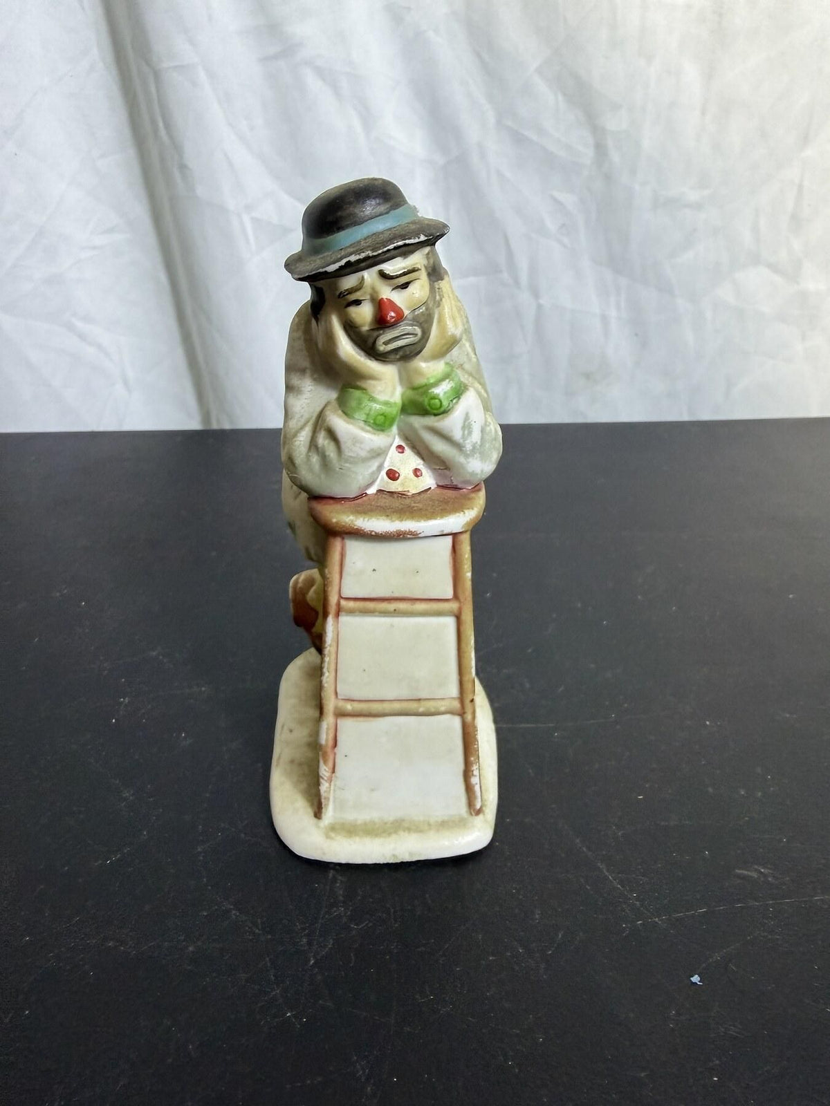 Vintage Emmett Kelly Jr. Flambro Sad Clown Figurine on Ladder - Wormhole Thrift