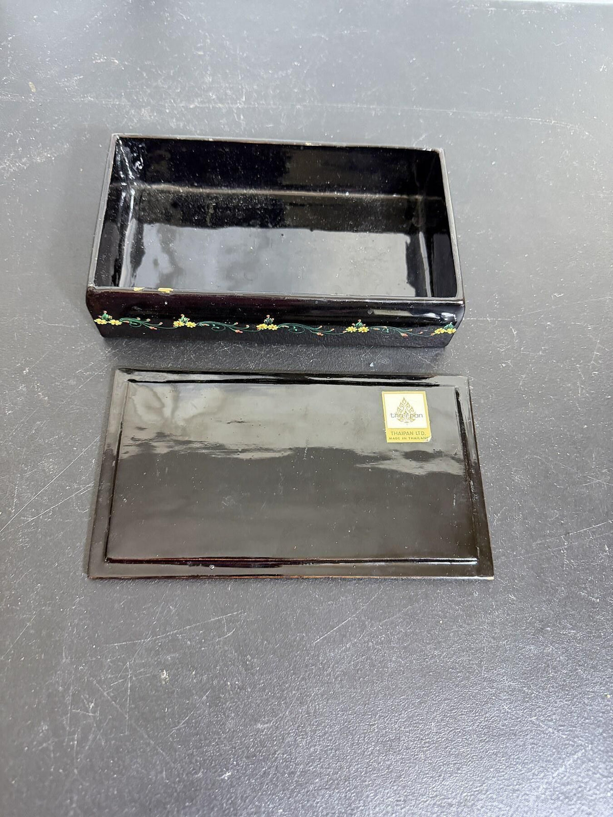 Vintage Thaipan Black Lacquer Floral Box Made in Thailand - Wormhole Thrift