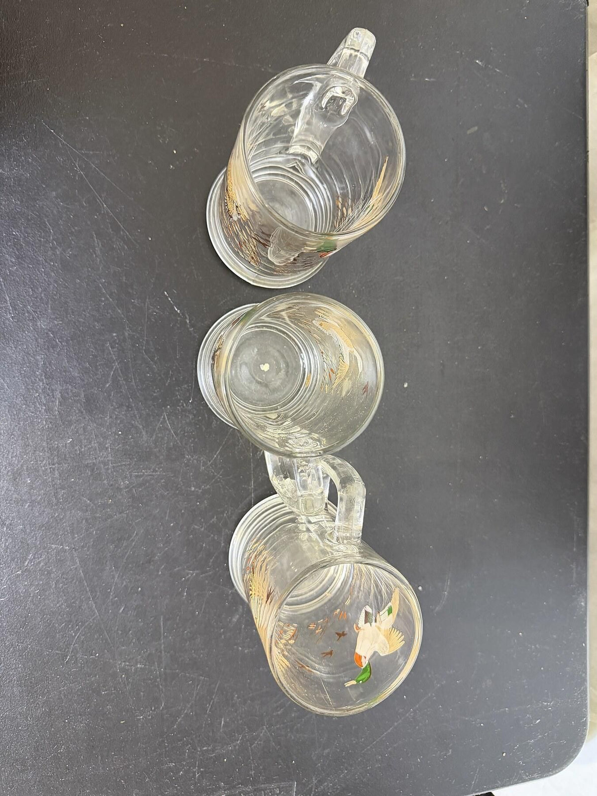Set of 3 Vintage Glass Beer Mugs - Flying Duck Goose Decal - Wormhole Thrift