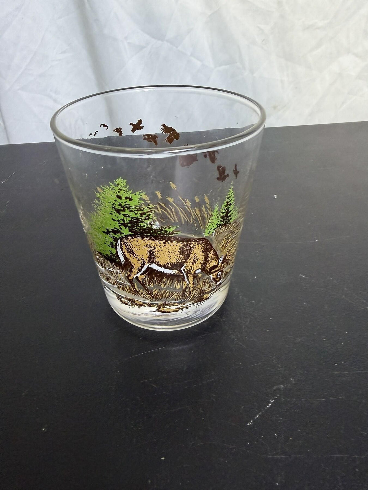 Retro Style Deer & Ducks Wildlife Scene Glass Tumbler - Wormhole Thrift