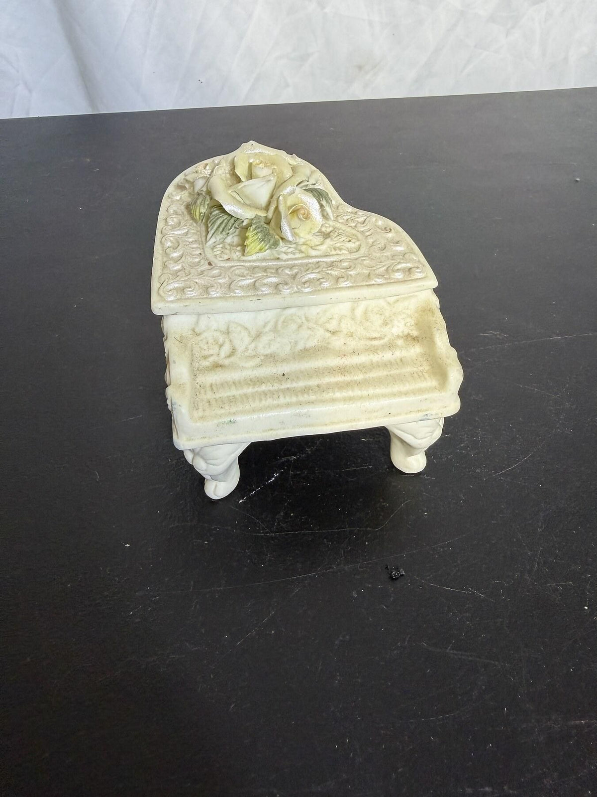 Grand Piano Trinket Box with Roses Floral Relief Made in China - Wormhole Thrift