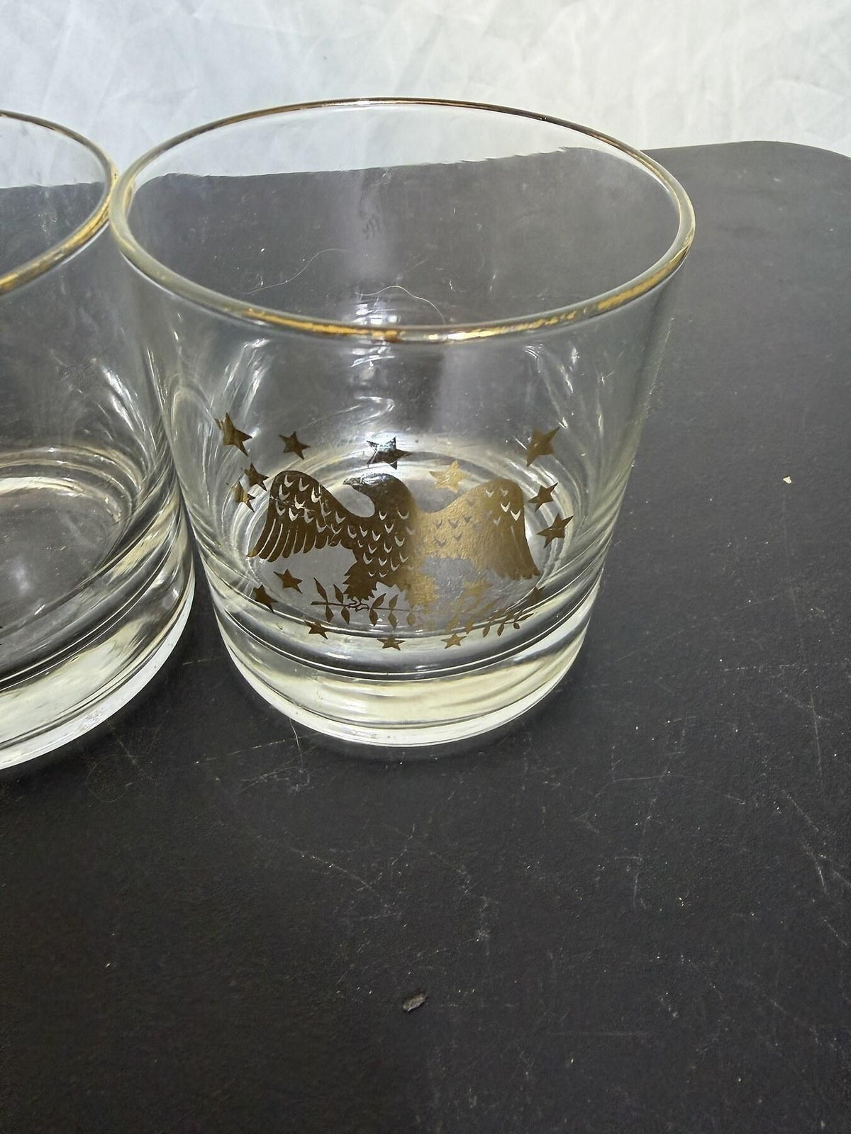 Set of 3 Vintage Gold Eagle & Stars Old Fashioned Rocks Glasses - Wormhole Thrift