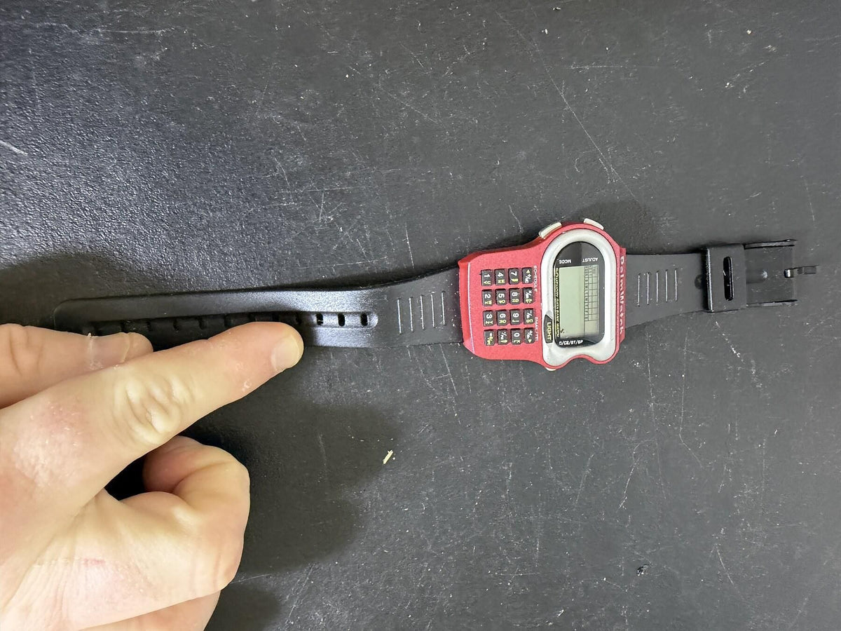 Vintage PalmWatch Digital Data Bank Calculator Watch Red & Black Strap - Wormhole Thrift