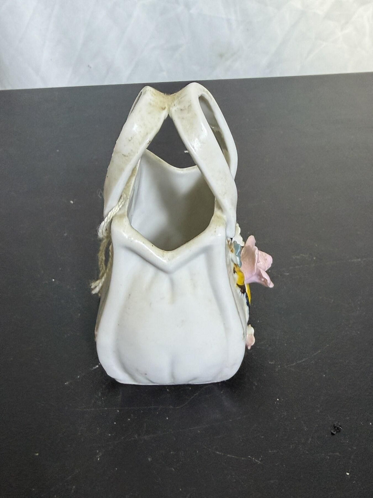 Small Ceramic Handbag Purse Figurine with Applied Flowers - Wormhole Thrift