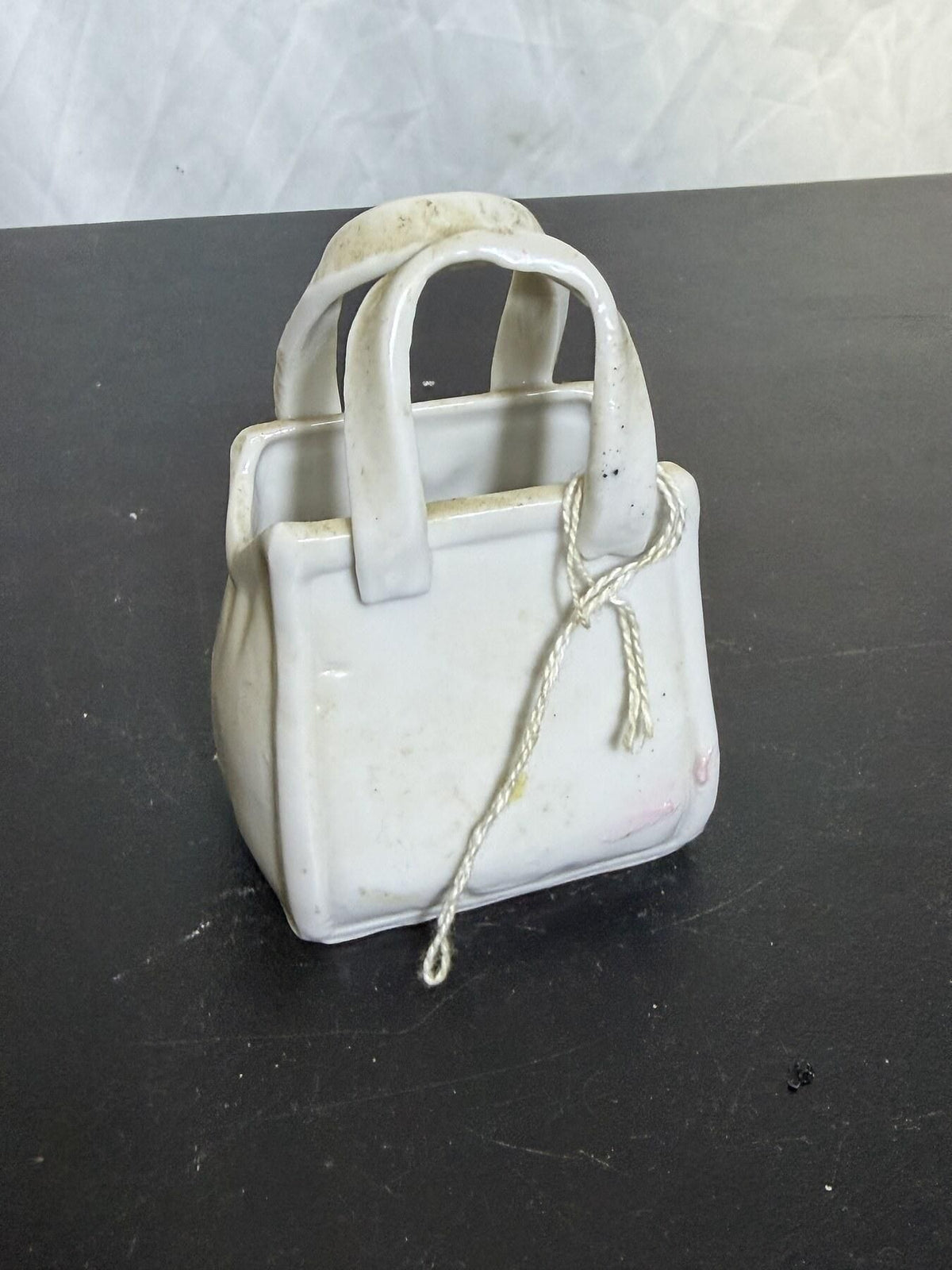 Small Ceramic Handbag Purse Figurine with Applied Flowers - Wormhole Thrift