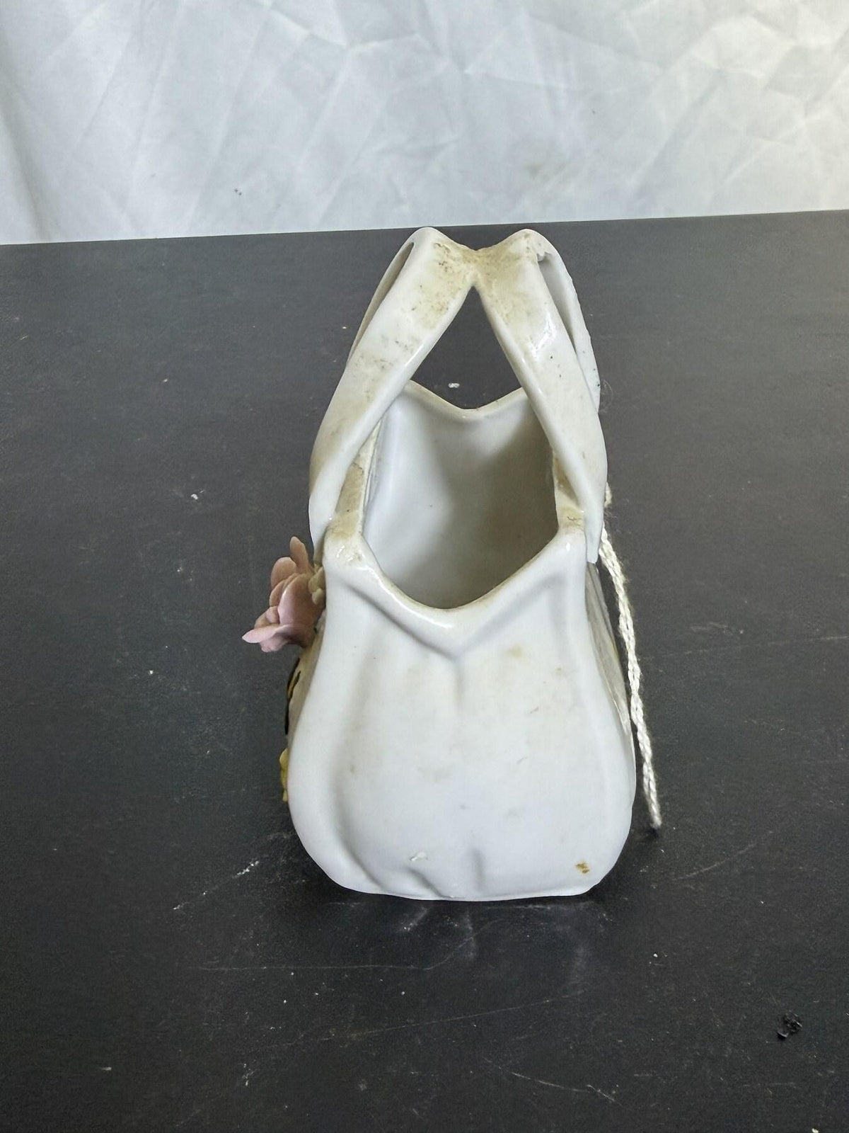Small Ceramic Handbag Purse Figurine with Applied Flowers - Wormhole Thrift