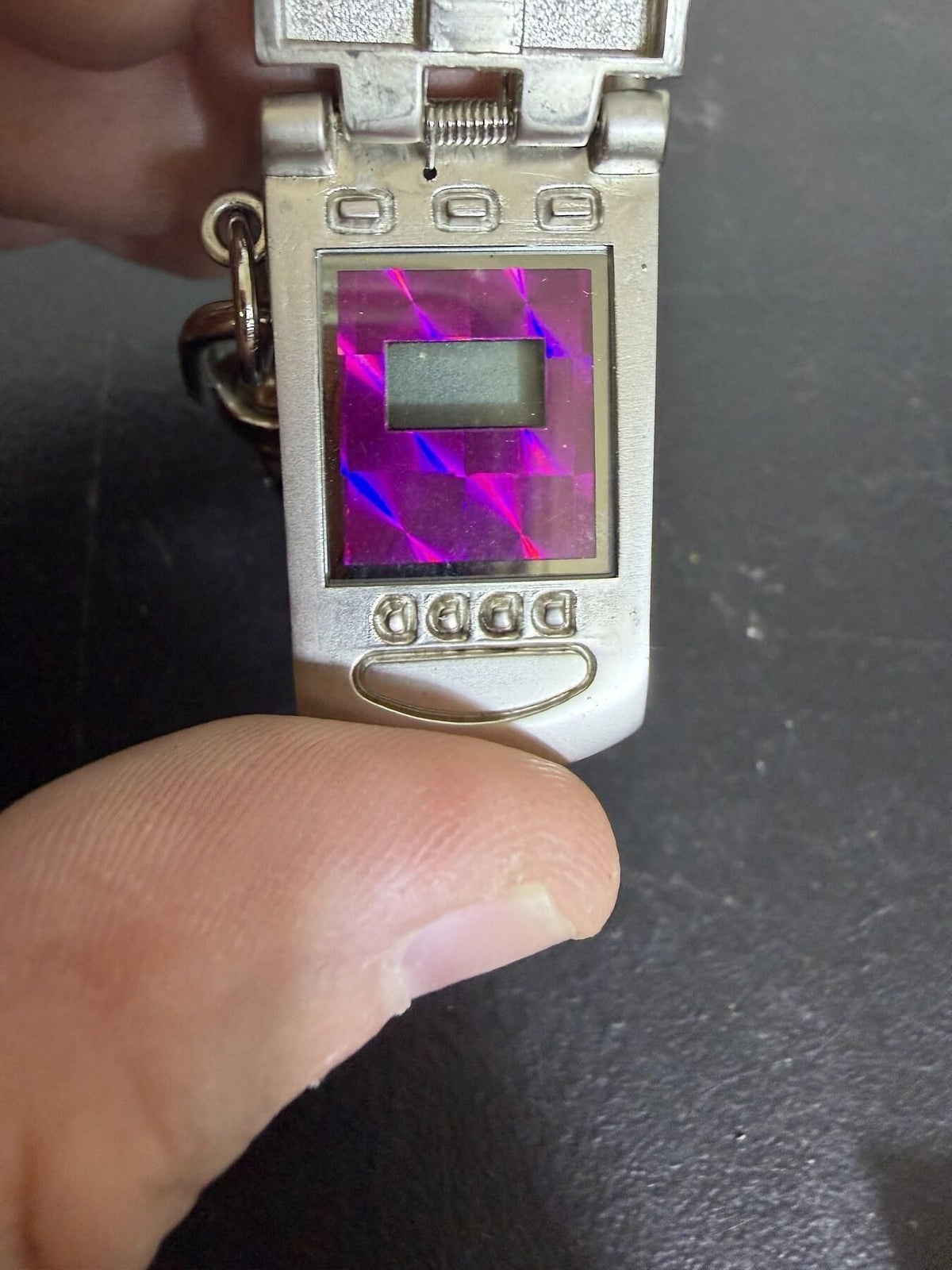 Miniature Flip Phone Keychain with Holographic Screen & Clock Movement - Wormhole Thrift