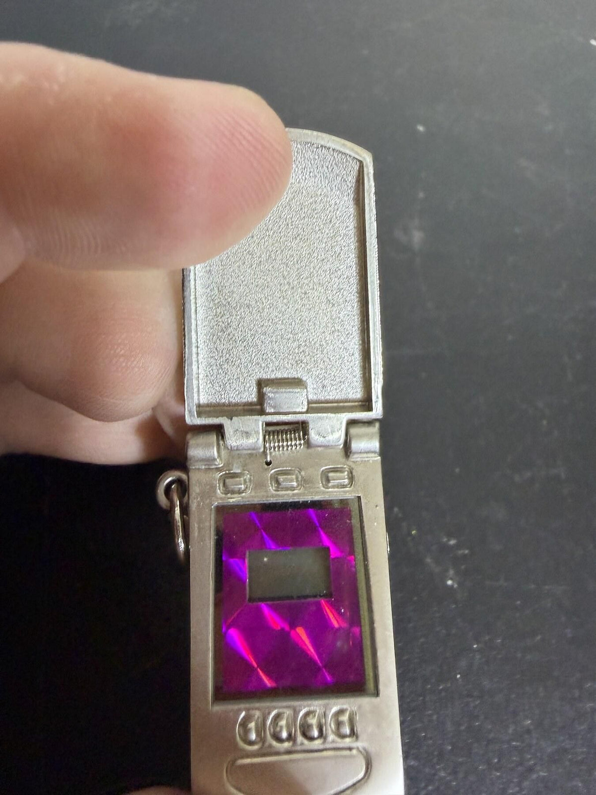 Miniature Flip Phone Keychain with Holographic Screen & Clock Movement - Wormhole Thrift