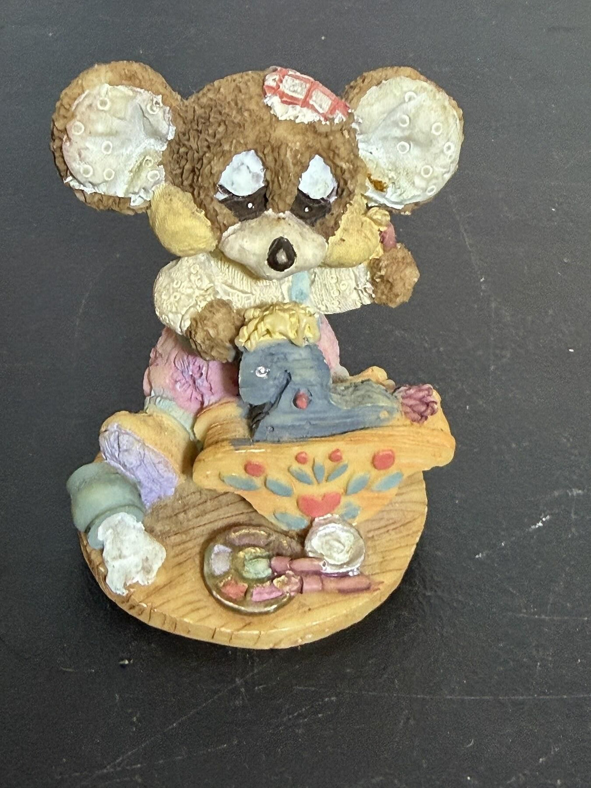 Cute Mouse Figurine with Rocking Horse & Crafts Decor Made in China - Wormhole Thrift