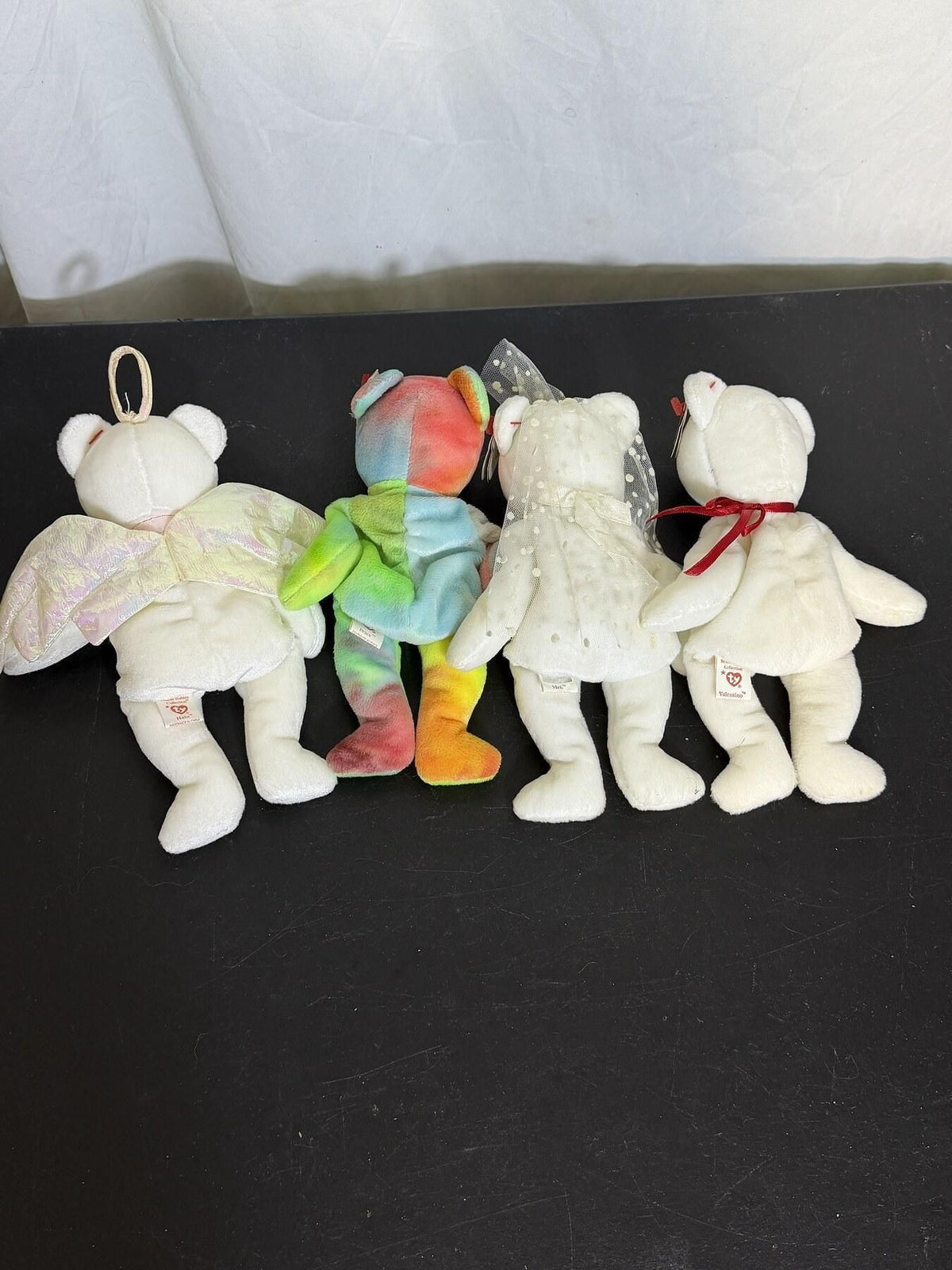 Lot of 4 Ty Beanie Babies: Peace, Halo, Valentino & Wedding Bear - Wormhole Thrift