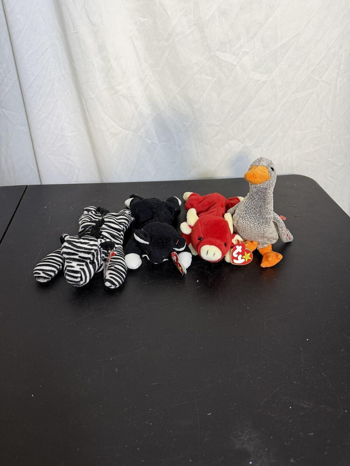 Lot of 4 TY Beanie Babies: Ziggy, Snort, Cat & Goose Plush - Wormhole Thrift