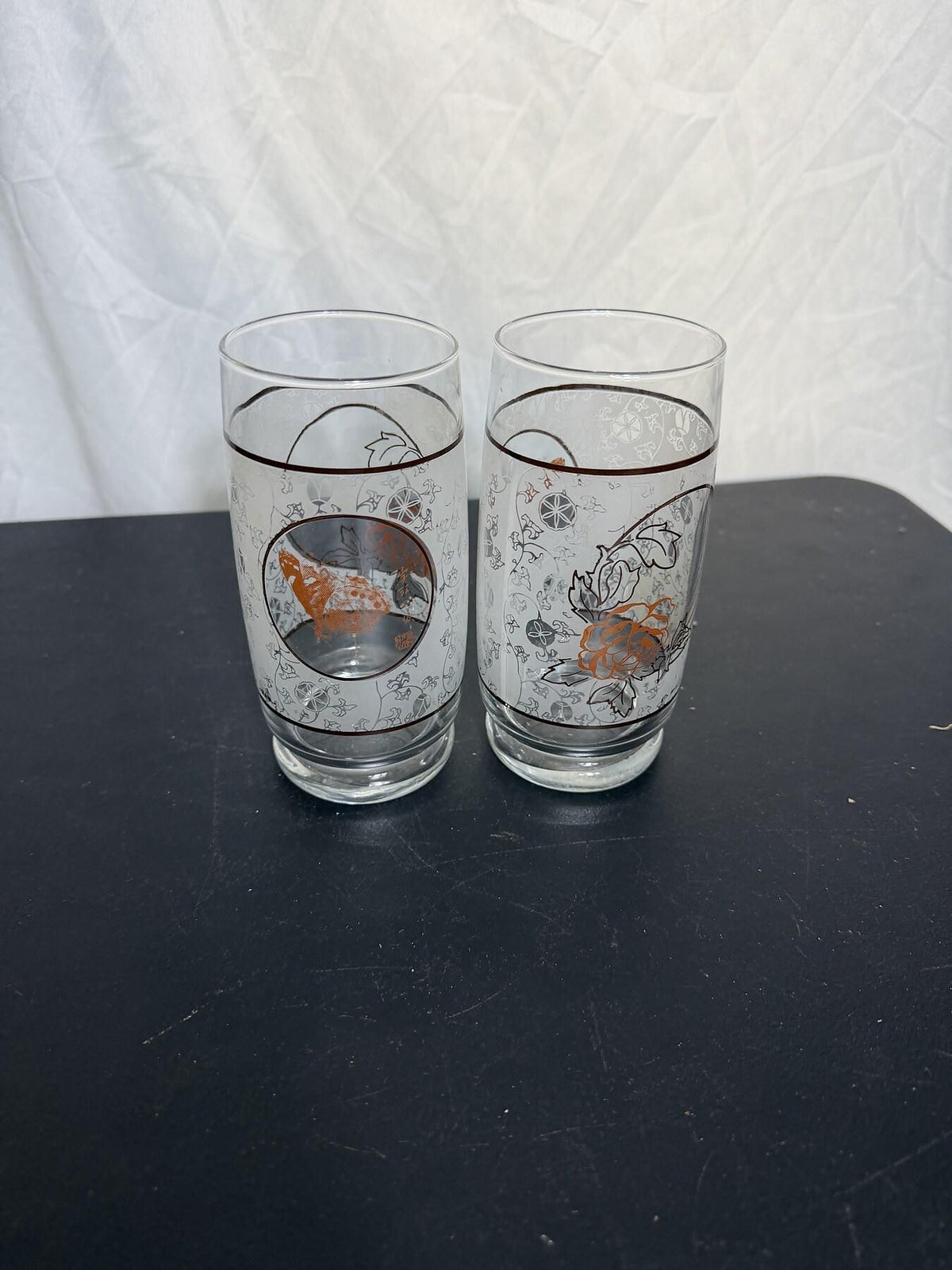 Vintage Frosted Floral & Game Bird Juice Glasses Tumblers - Set of 2 - Wormhole Thrift
