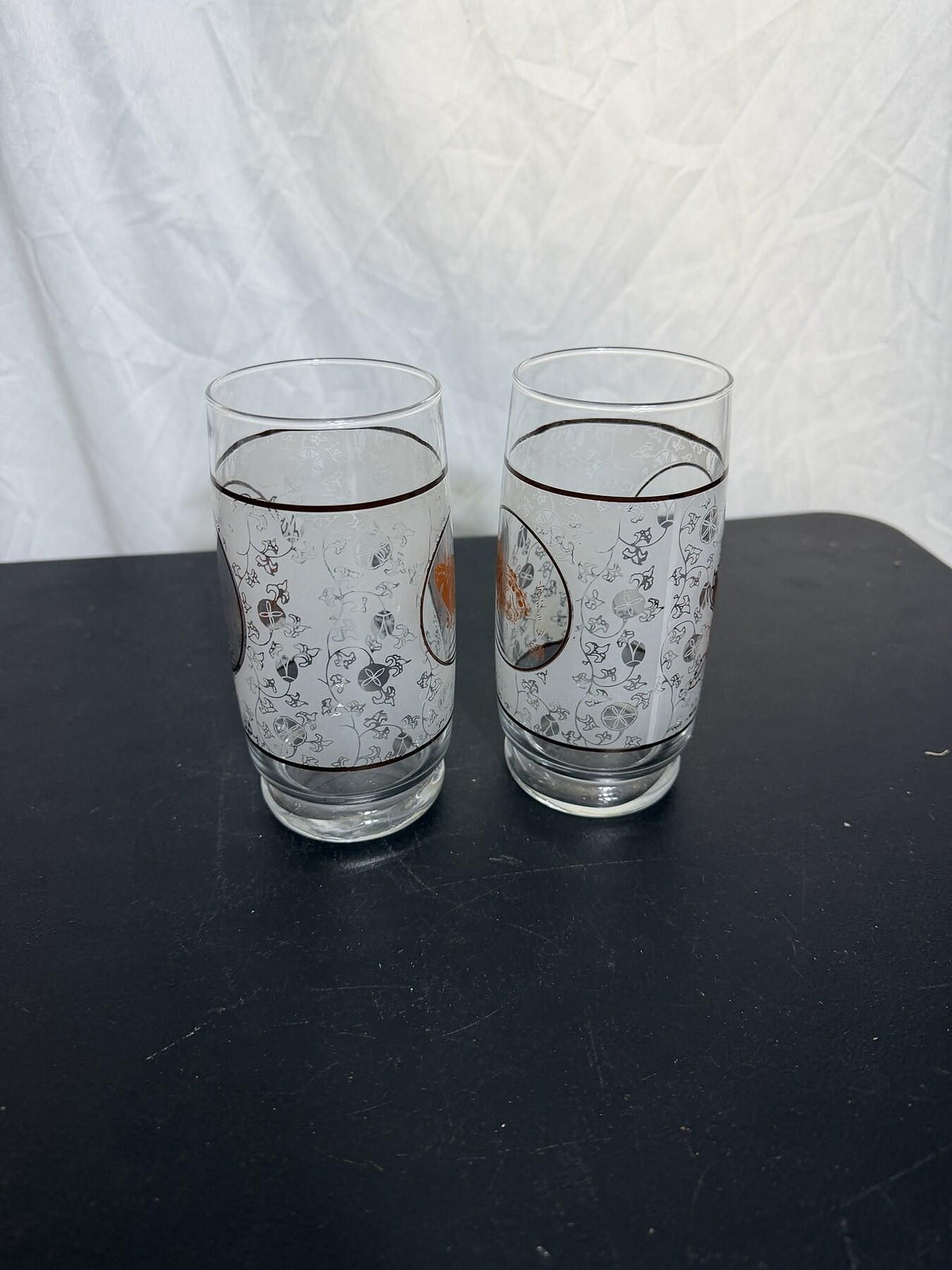 Vintage Frosted Floral & Game Bird Juice Glasses Tumblers - Set of 2 - Wormhole Thrift