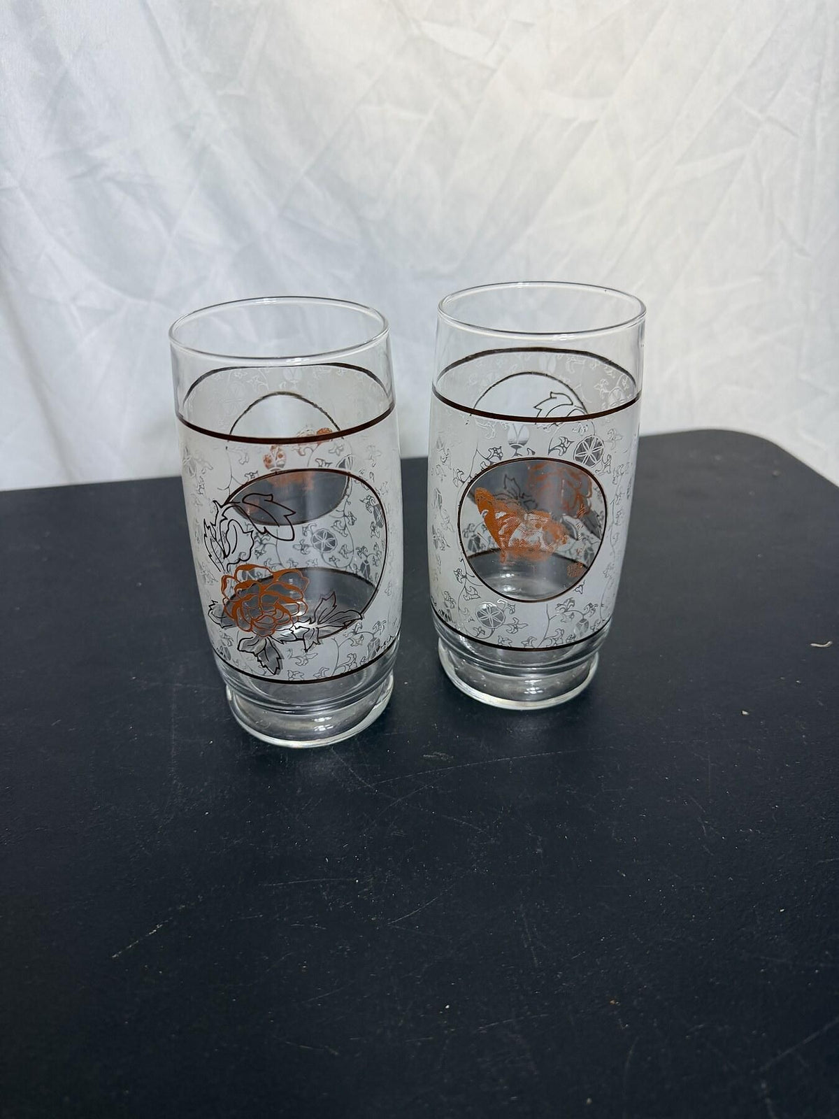 Vintage Frosted Floral & Game Bird Juice Glasses Tumblers - Set of 2 - Wormhole Thrift
