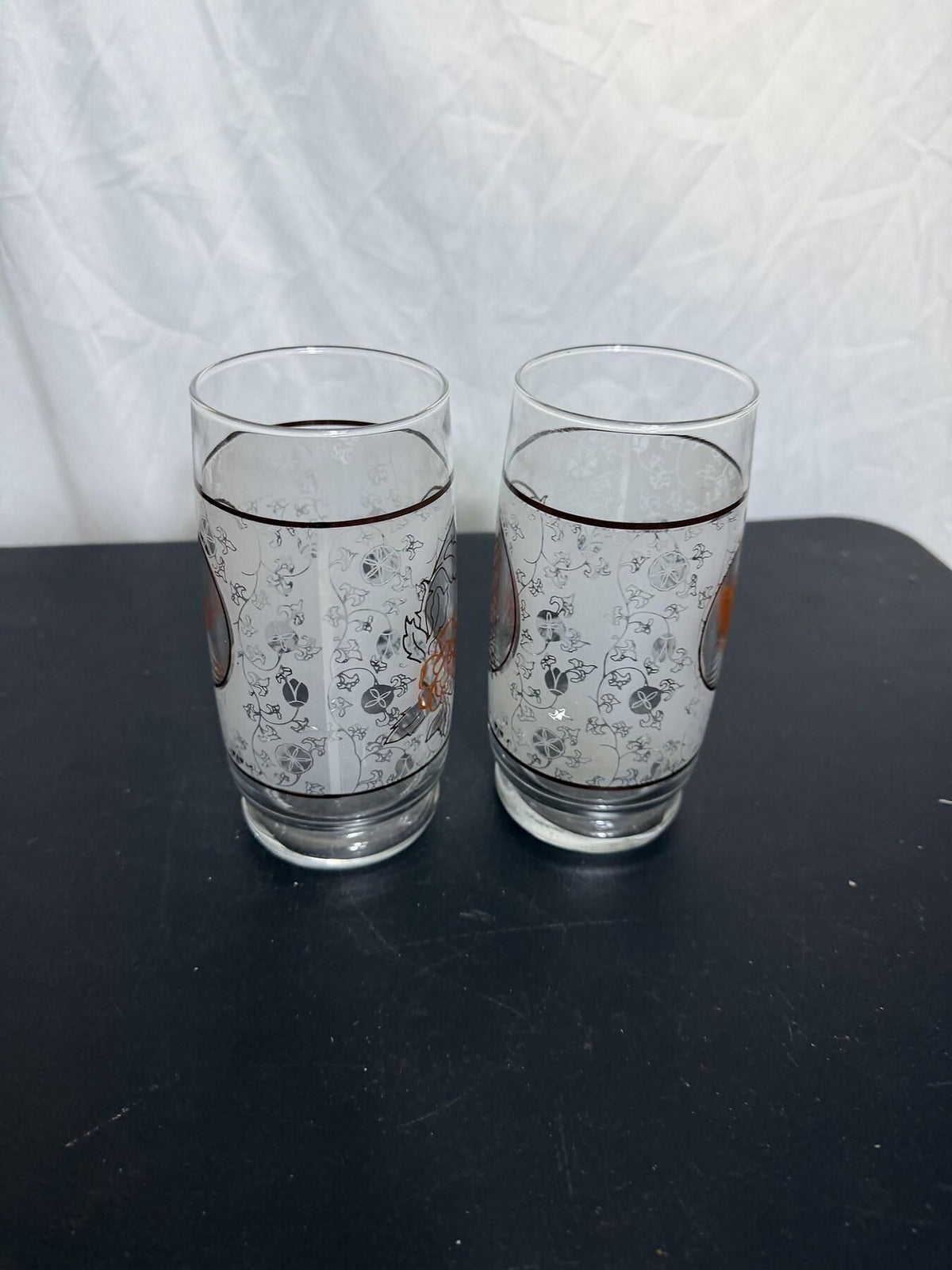 Vintage Frosted Floral & Game Bird Juice Glasses Tumblers - Set of 2 - Wormhole Thrift