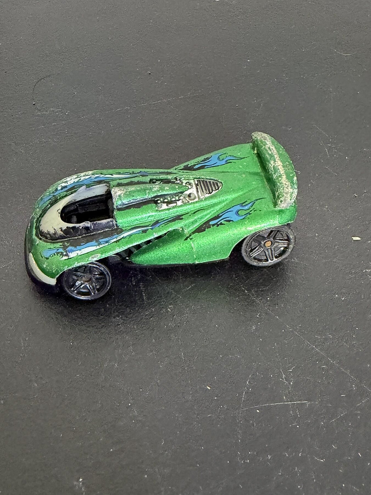 Vintage 1990 Mattel Hot Wheels Green Flame Diecast Car Toy - Wormhole Thrift