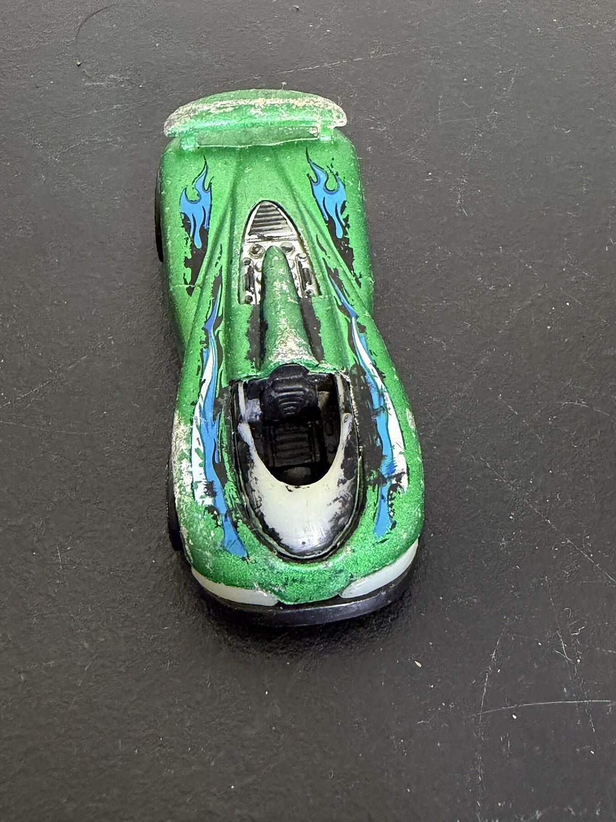 Vintage 1990 Mattel Hot Wheels Green Flame Diecast Car Toy - Wormhole Thrift