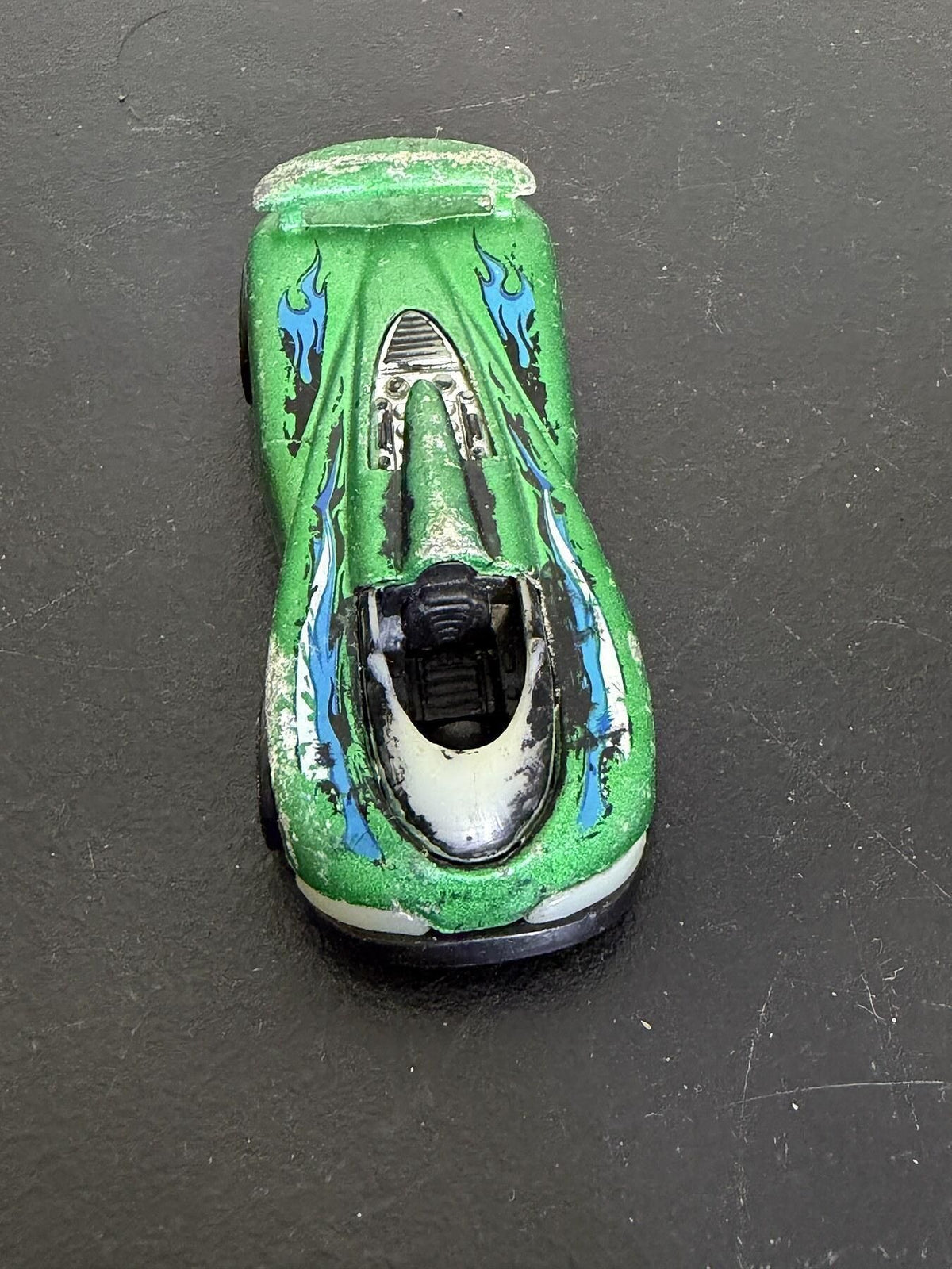 Vintage 1990 Mattel Hot Wheels Green Flame Diecast Car Toy - Wormhole Thrift