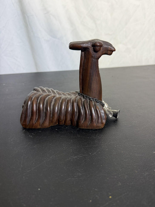 Carved Wood Llama Alpaca Animal Figure With Chain Detail - Wormhole Thrift