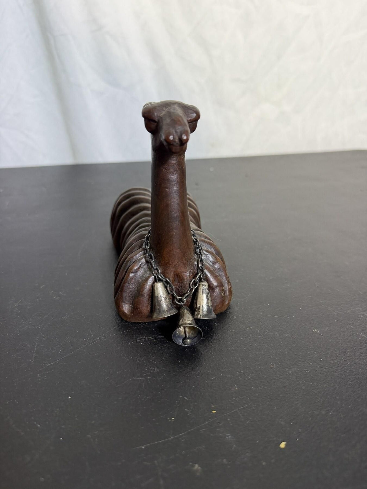 Carved Wood Llama Alpaca Animal Figure With Chain Detail - Wormhole Thrift