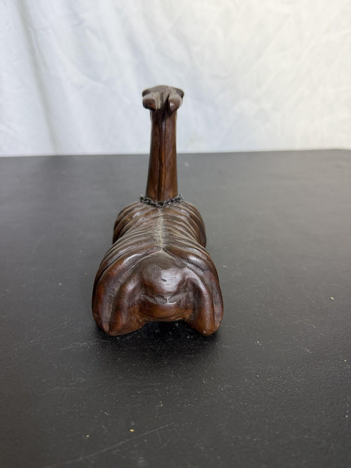 Carved Wood Llama Alpaca Animal Figure With Chain Detail - Wormhole Thrift
