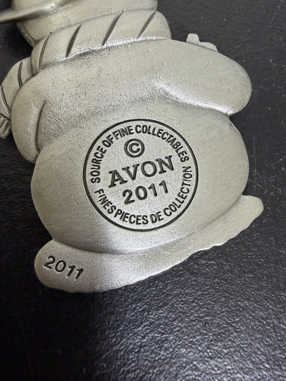 AVON 2011 Snowman Christmas Ornament Pewter Tone Red Tassel - Wormhole Thrift