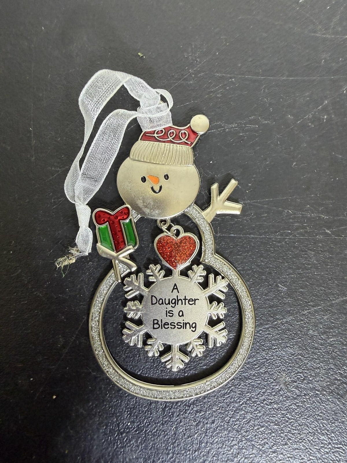 Metal Snowman Christmas Ornament "A Daughter is a Blessing" - Wormhole Thrift