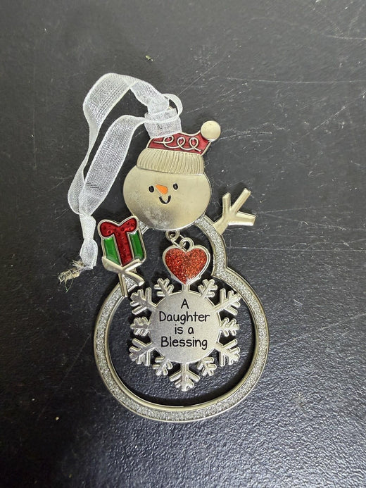 Metal Snowman Christmas Ornament "A Daughter is a Blessing" - Wormhole Thrift