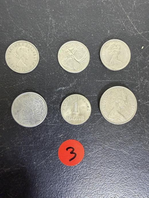 Lot of 6 Assorted Vintage World Coins: UK, Canada, Brazil, Vietnam, Portugal - Wormhole Thrift