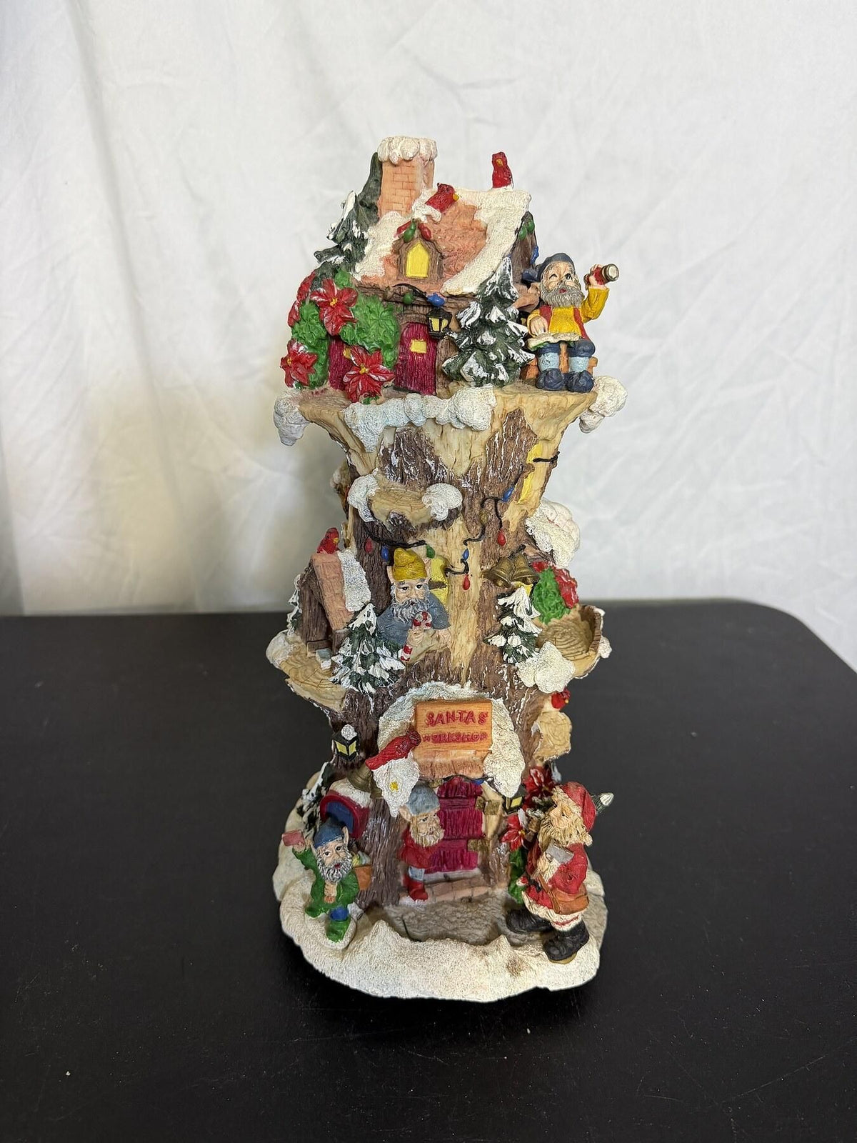 Santa's Workshop Christmas Tree Trunk Music Box Figurine Elves #20571-1 - Wormhole Thrift