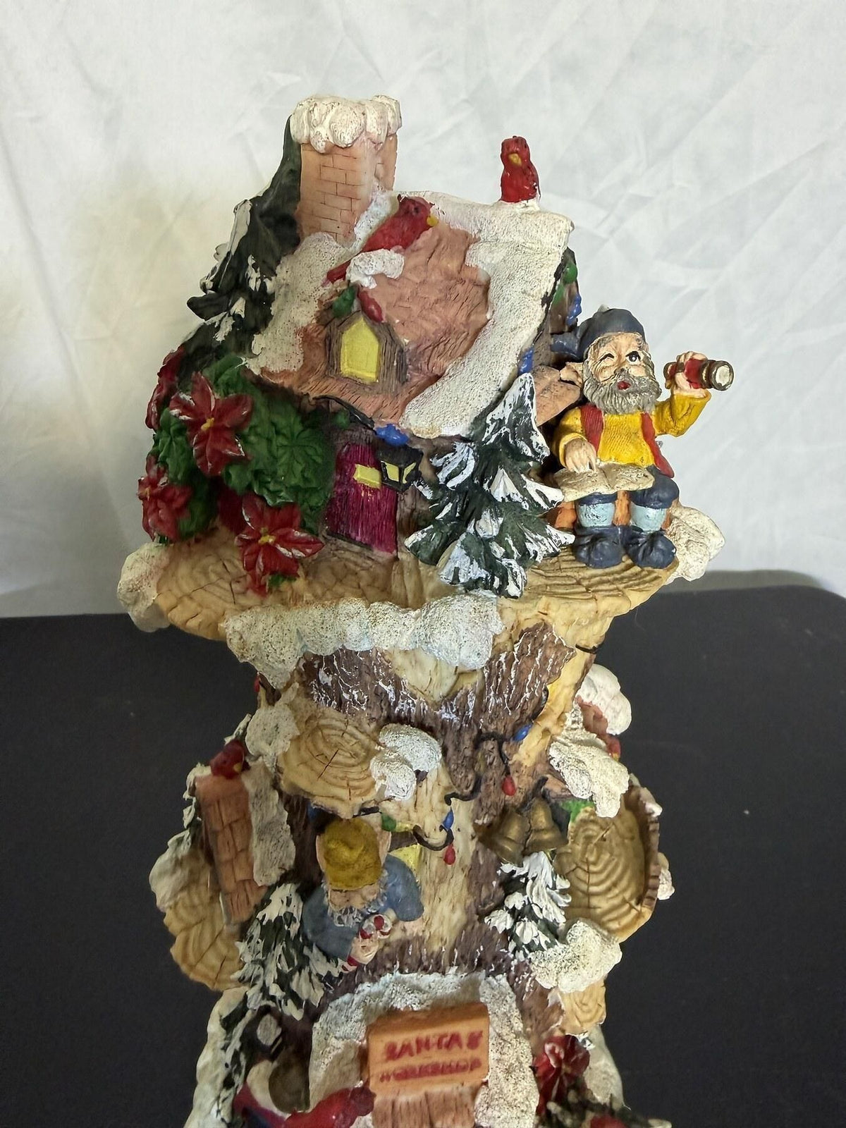 Santa's Workshop Christmas Tree Trunk Music Box Figurine Elves #20571-1 - Wormhole Thrift