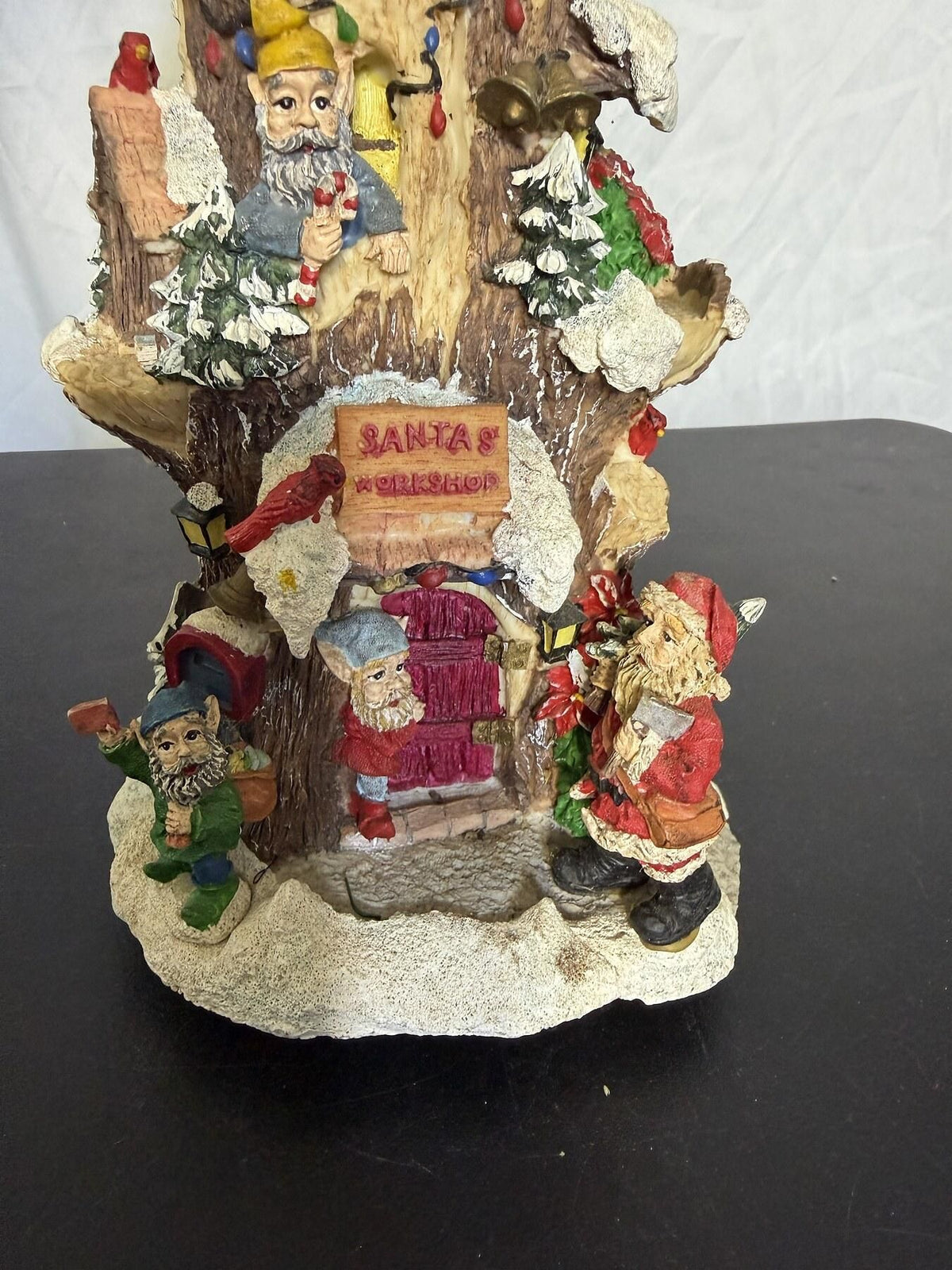 Santa's Workshop Christmas Tree Trunk Music Box Figurine Elves #20571-1 - Wormhole Thrift