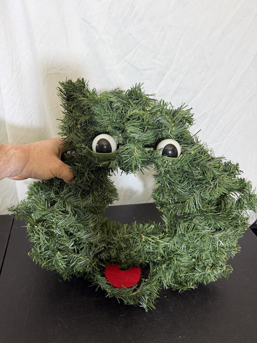 Googly Eye Christmas Wreath with Red Mouth 14" Holiday Decor - Wormhole Thrift