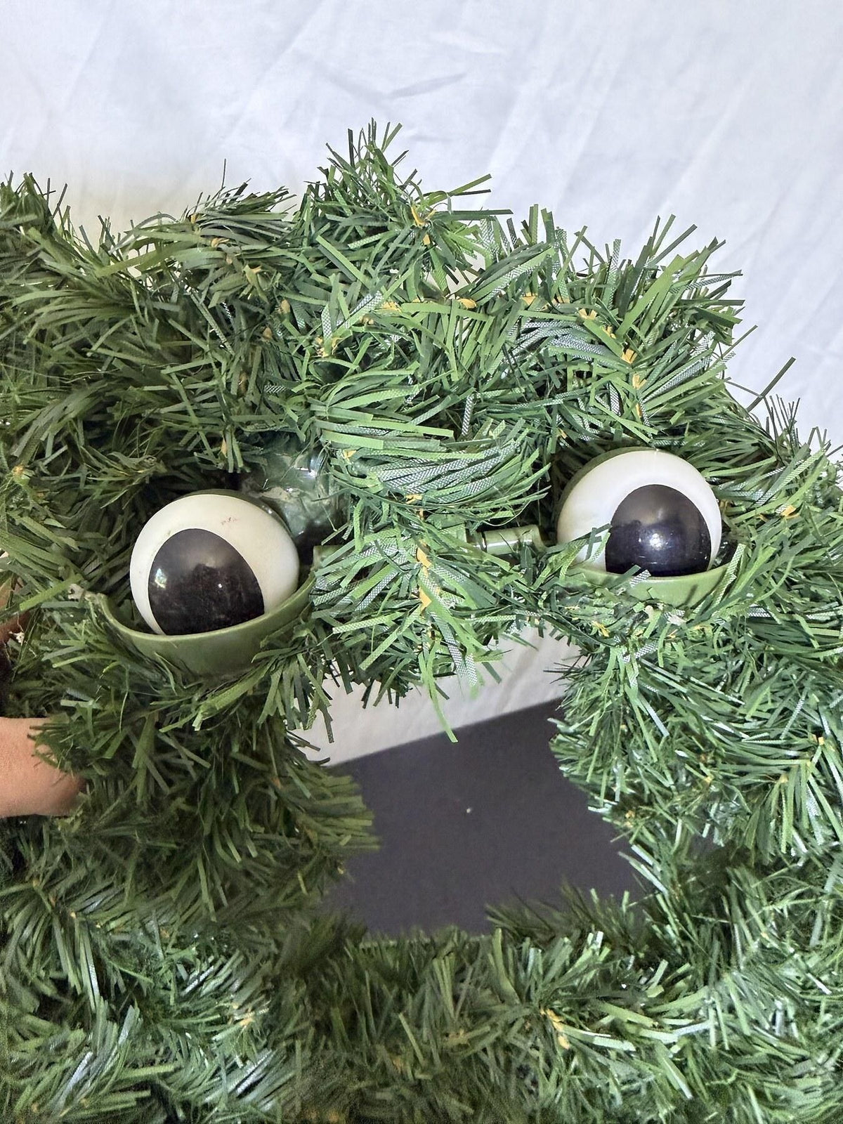 Googly Eye Christmas Wreath with Red Mouth 14" Holiday Decor - Wormhole Thrift