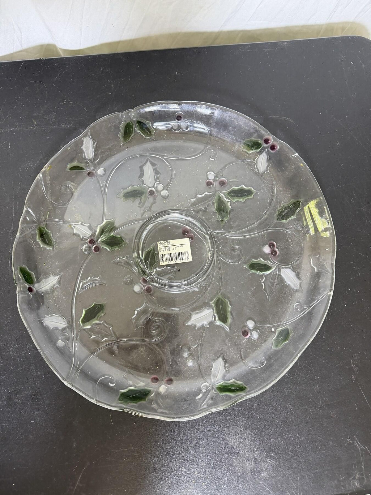 Mikasa Merry Holly Glass Chip & Dip Platter 14.5" Christmas Holiday - Wormhole Thrift