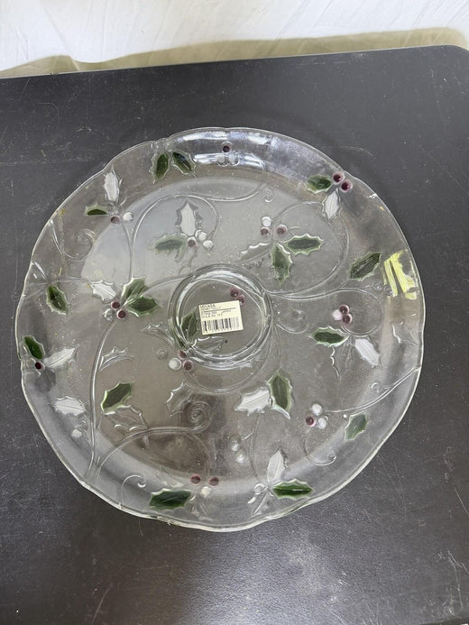 Mikasa Merry Holly Glass Chip & Dip Platter 14.5" Christmas Holiday - Wormhole Thrift